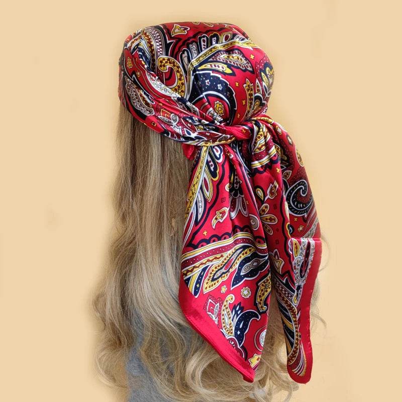 New 90*90cm Retro Brand Women Silk Scarf Bandanna Fashion Bohemian Pattern Square Hijab Lady Wrap Headband foulard muffler - AIAZ