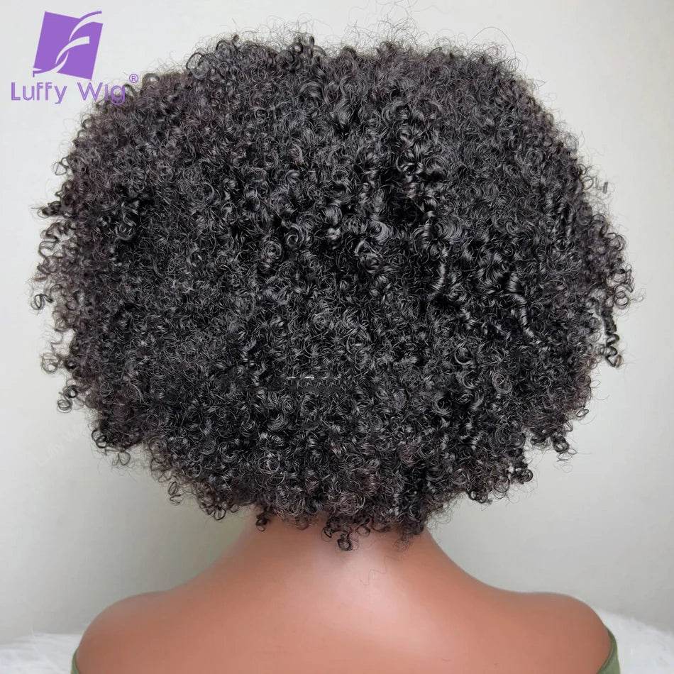 Short Pixie Cut Human Hair Wig With Bangs Brazilian Remy Afro Kinky Curly Bob Wig 180 Density Glueless For Black Women LuffY - AIAZ