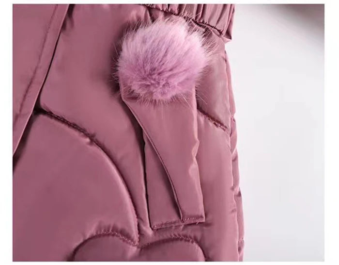 4 5 6 8 10 Years Winter Girls Coat Keep Warm Thicken Kids Jacket Hooded Zipper Fur Collar Princess Outerwear Children's Clothing