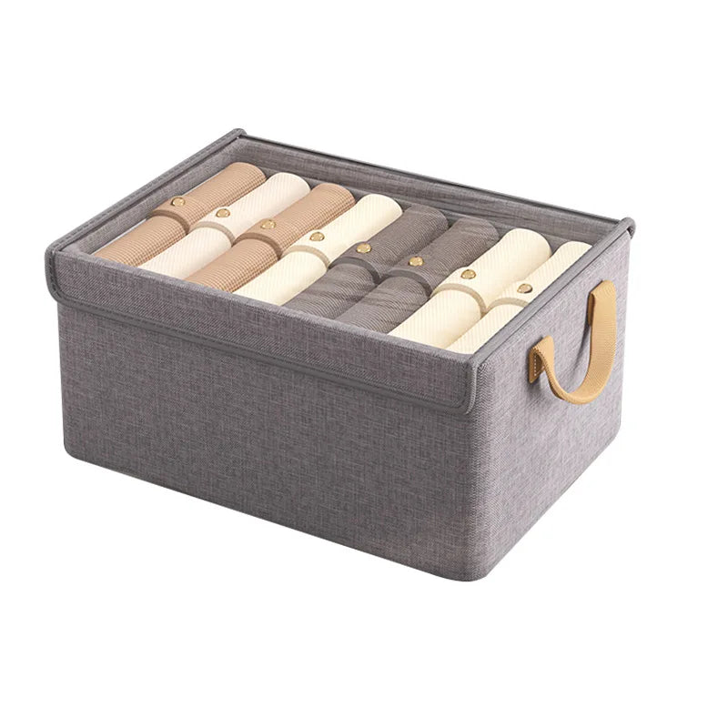 Collapsible Clothing Organizer Folding Clothes Storage Basket with Cover Metal Frame Underwear Storage Box Wardrobe Organizer