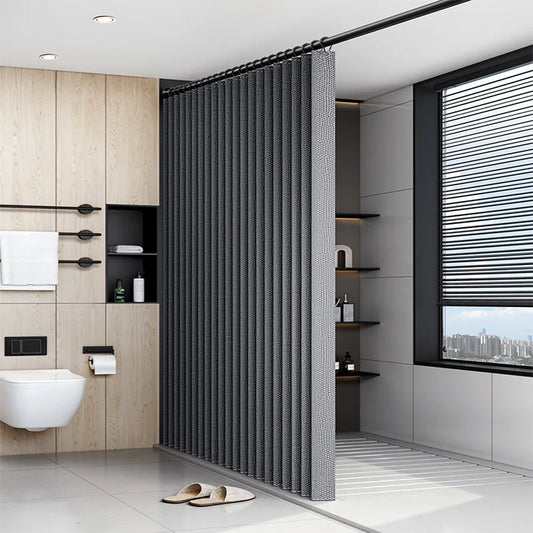 Foldable Shower Curtain with Hooks Bathroom Partition Waterproof Non-woven Fabric Dry And Wet Separation Shower Curtain