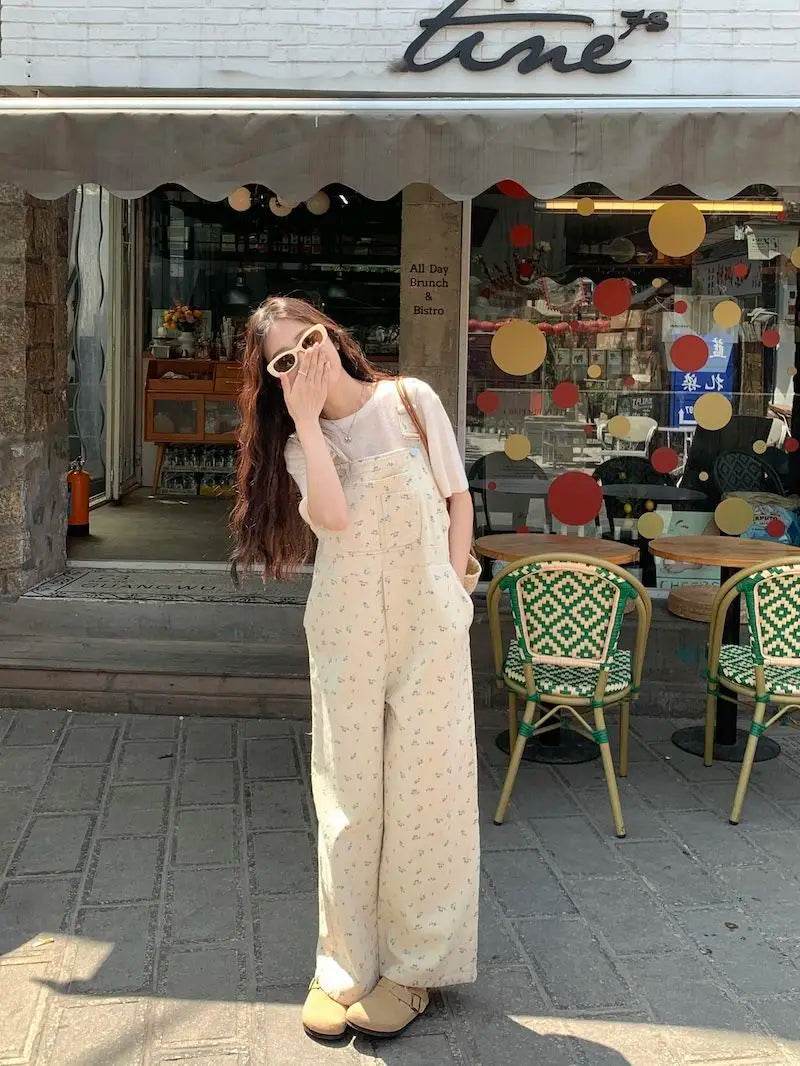 Jumpsuits Women Cute Lively Fashion Simple Floral New Autumn All-match Simple Temperament Korean Style Tender Straight Trousers - AIAZ