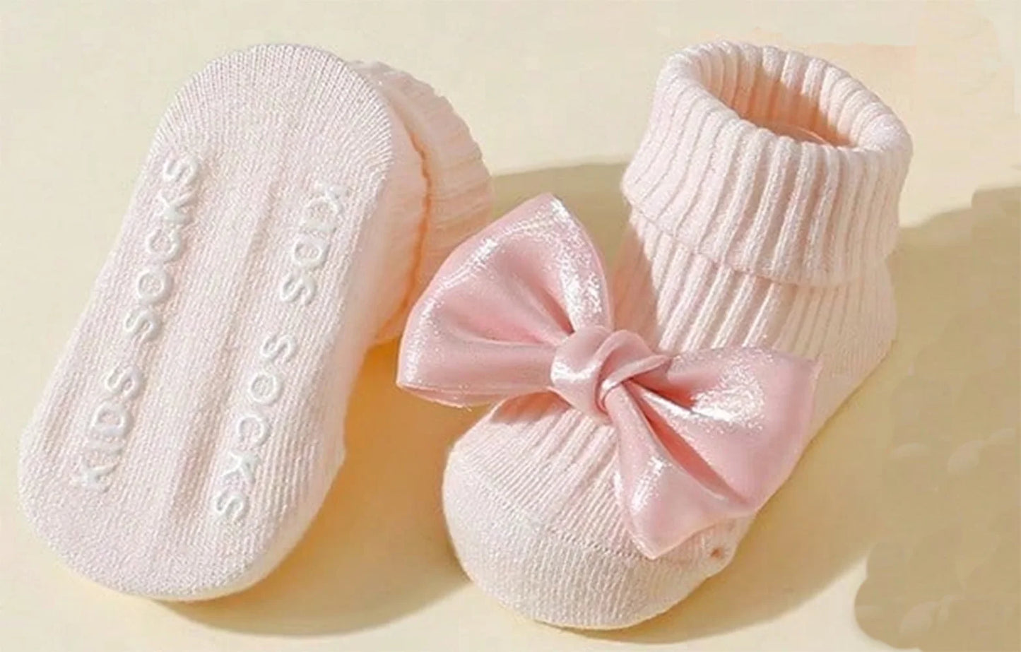 4 Pairs Toddler Socks with Bows, Soft Cotton Cute Ankle Socks for Infants Girls, Fashion Anty-Slip Newborn Baby Socks 0-24 Months