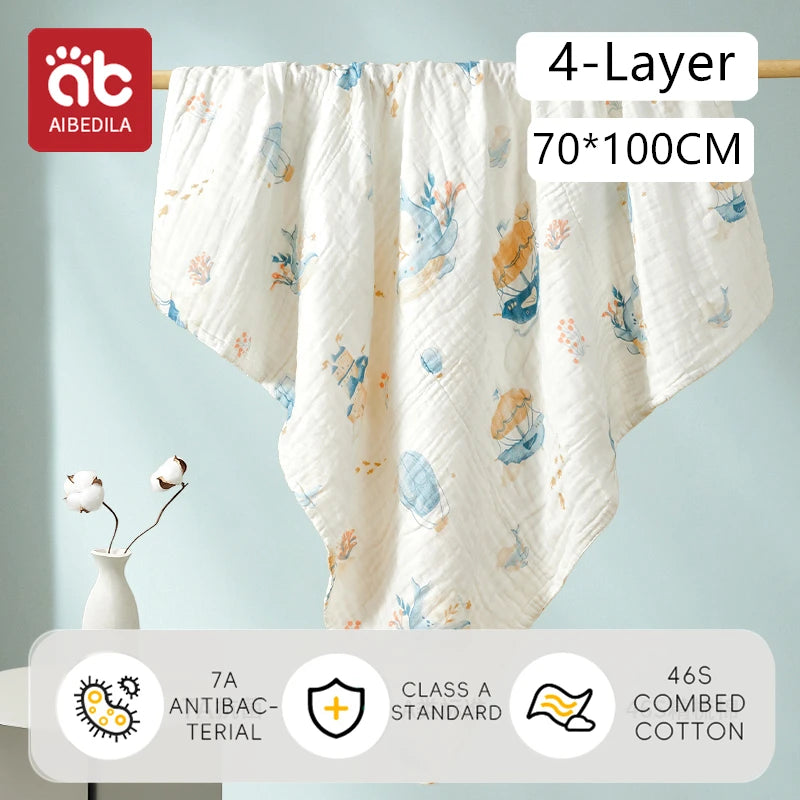 AIBEDILA Newborn baby bath towel pure cotton gauze bath towel Class A soft children's blanket absorbent newborn baby blanket