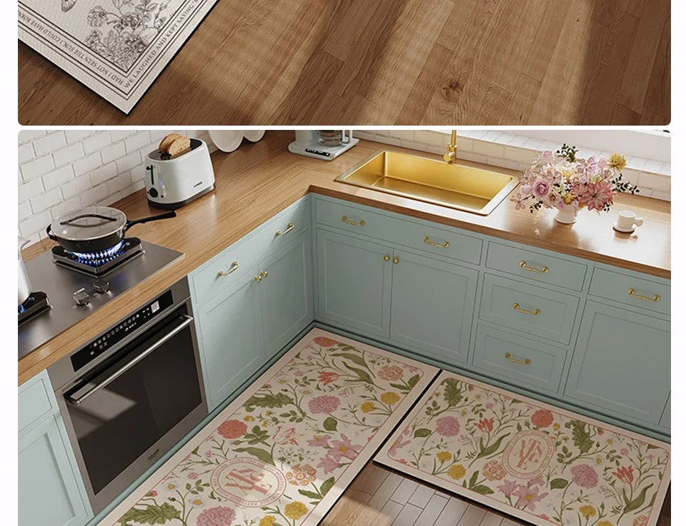 Kitchen Floor Mat Pvc Leather Waterproof Carpet Oil-proof Floral Rug Home Decoration Long Foot Mats Alfombra De Cocina 주방매트