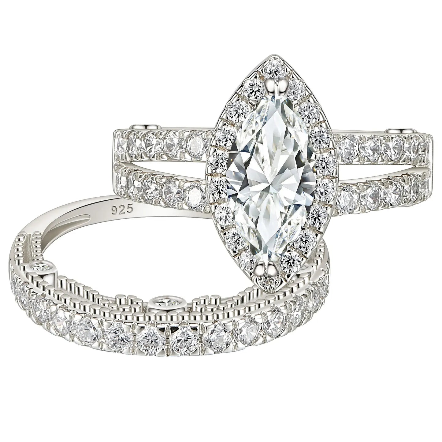 Newshe Vintage 4 Carats Oval Cut 5A Cubic Zircon Wedding Engagement Rings Set for Women Solid 925 Sterling Silver Bridal Jewelry