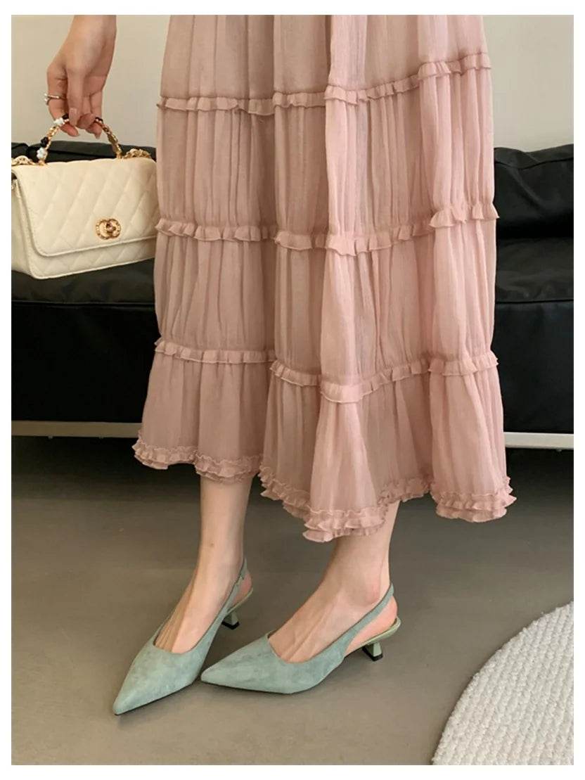 Fashion Brand Slingback Sandals Women Med Heels Pumps Elegant Pointed Toe Female Mules Dress Slides Sandalias Mujer Verano Mujer - AIAZ