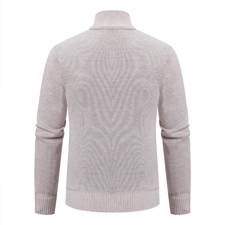 Thickened jacket men's autumn and winter warm trend line stand collar knitted cardigan sweater coat - AIAZ