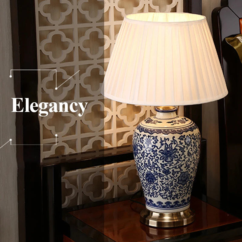 ANITA Modern Ceramics Table Lamps LED Dimming Chinese Blue And White Porcelain Desk Light for Home Living Room Bedroom