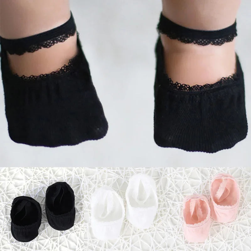 Newborn Baby Socks Summer Lace Baby Socks Solid Color Princess Baby Girl Infant Anti-slip Socks With Rubber Soles