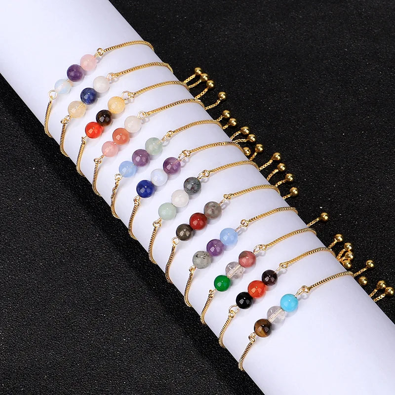 DAVINI 1pc Creative Twelve Constellation Bracelet Natural Stone Amethyst Moonstone Combination Zodiac Beaded Bracelet Jewelry