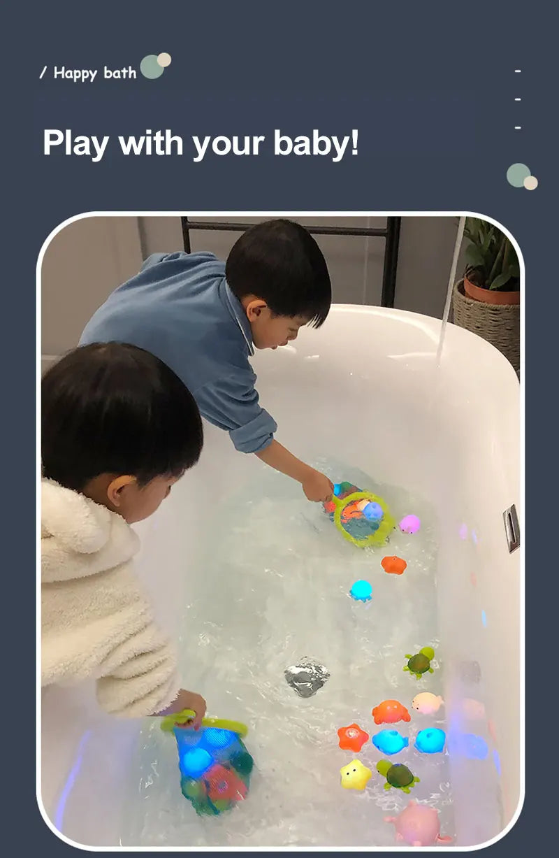 Cute Animals Bath Toy Swimming Water LED Light Up Toys Soft Rubber Float Induction Luminous Frogs for Kids Play Funny Gifts