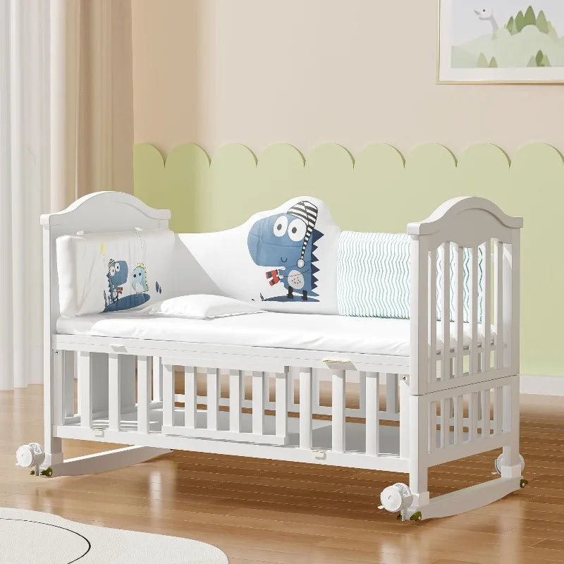 Crib solid wood European style movable baby bb newborn multi-functional cradle children's splicing large bed