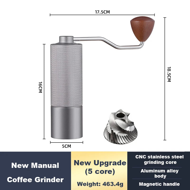 Manual Coffee Grinder Stainless Steel Conical Burr Adjustable Setting High Quality Portable Hand Grinder