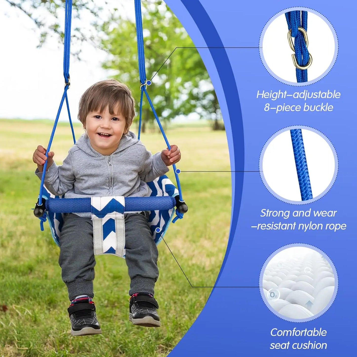 Toddler Swing with Safety Belt fit 3-6 Years Indoor Baby Swing Seat Hanging Swing Chair for Home, Courtyard & Backyard Use