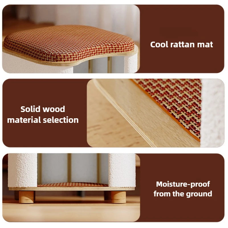 Wooden Winter Cat House Breathable Pet Nest 27cm Height Semi-closed Moisture-proof Soft Cat Beds Comfortable Cage Cat Supplies