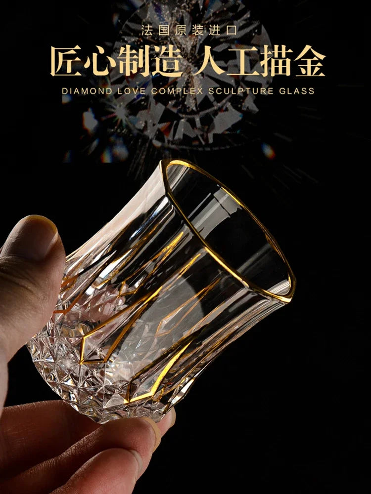 Hand-painted French imported gold cda crystal red wine glasses set home whisky strong wine glasses 2 Pack.