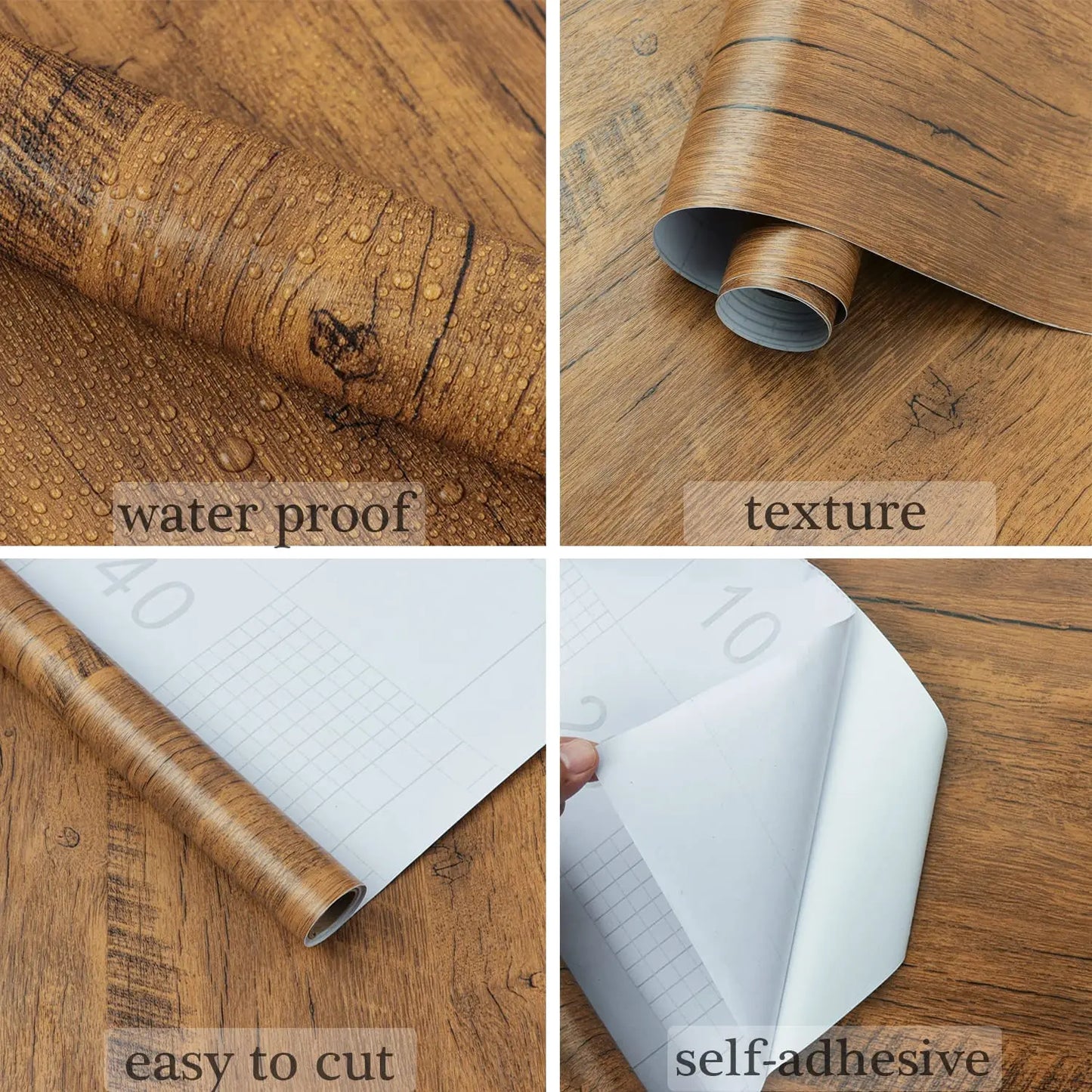 50cm Wide Wood Grain Home Decor Furniture Waterproof Vinyl Wall Sticker Self Adhesive PVC Wallpaper Kitchen Cabinet Door Sticker
