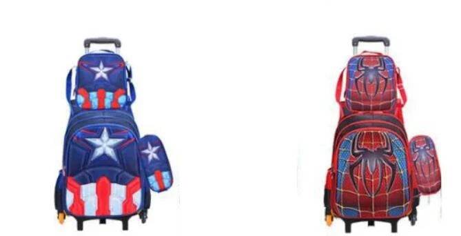 School Troilley Bag Set for boys School Trolley Backpack Set Lunch Bag School Wheeled Backpack for boys School Bookbag Rucksacks - AIAZ
