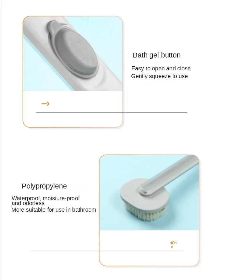 Long Handle Liquid Bath Brush Bathroom Body Brushes Back Body Bath Shower Sponge Exfoliating Scrub Massager Skin Cleaning Tools