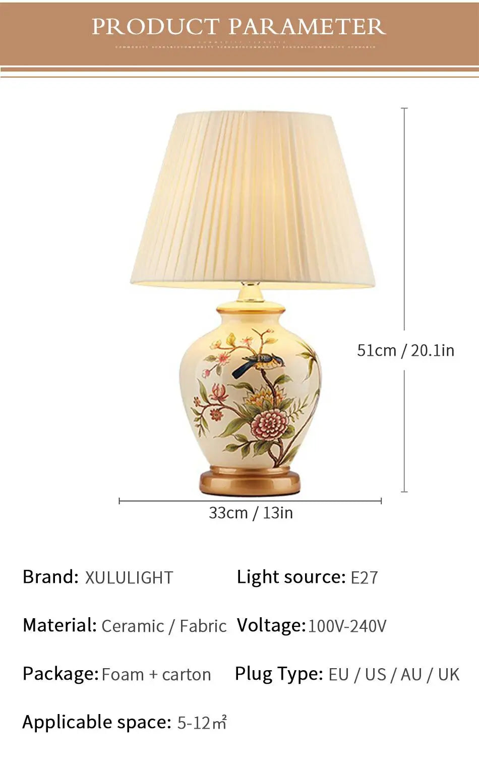 European Style Ceramic Desk Lamp Flower And Bird Painted Decorative Table Lamp Bedroom Room Bedside Table Lamp Lighting Fixture