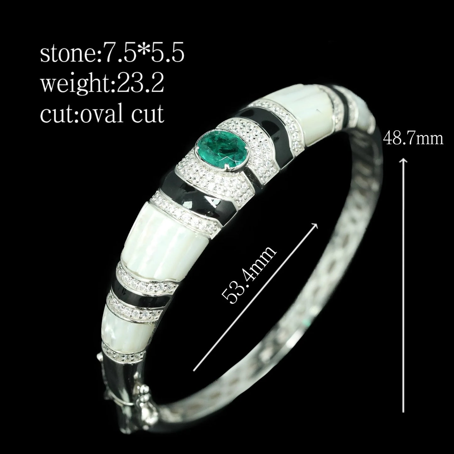 Gazing Jewelry925 Sterling Silver White Shell Pearl Black Agate Emerald Green Carbon Diamond Gemstone Ladies' Bracelet Jewelry