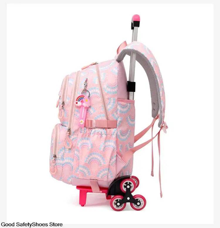 Rolling School Bags for Girls Backpack Children Waterproof School Backpacks with Wheels Middle School Trolley Luggage Back Pack - AIAZ