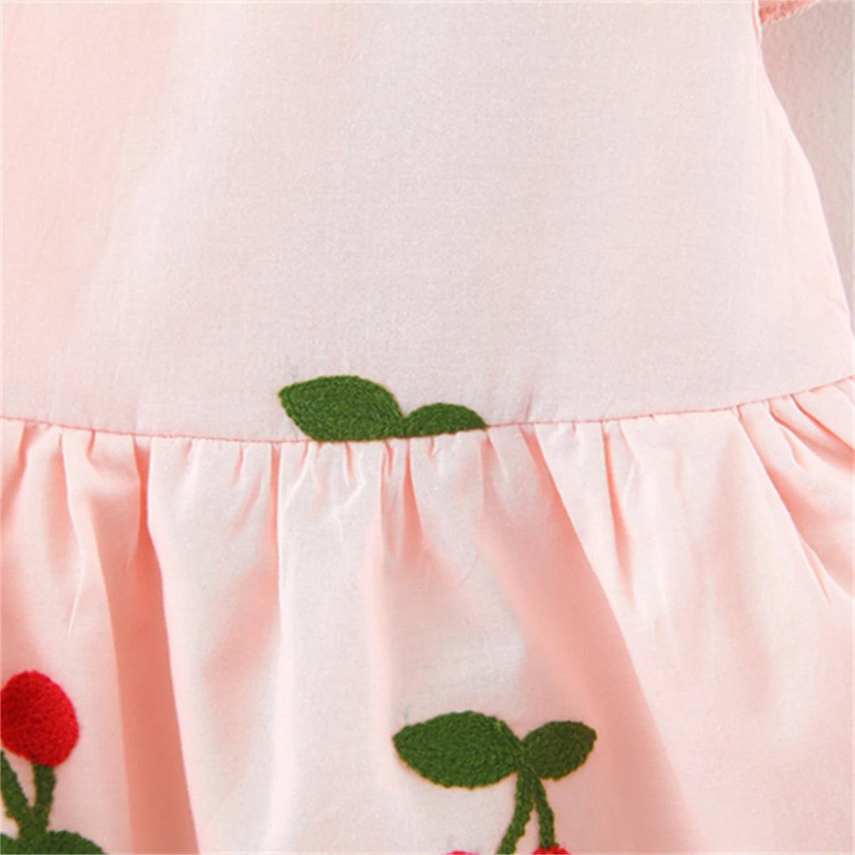 Summer Baby Girl Dress Girl's Cherry Embroidered Round Neck Small Flying Sleeves Princess Dress Children's Dress