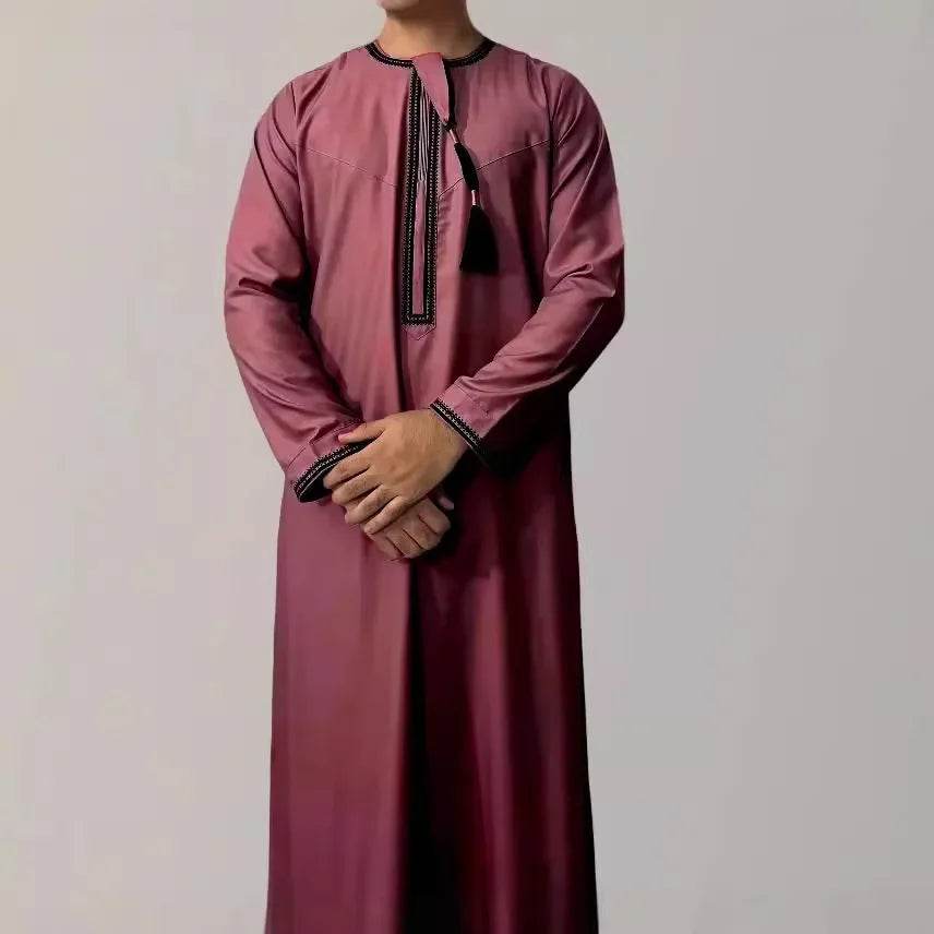 New Men's Muslim Fashion Abayas Dress O Neck Long Sleeve Pullover Kaftan Pakistan Saudi Arab Caftan Islamic Clothing Prayer Robe - AIAZ