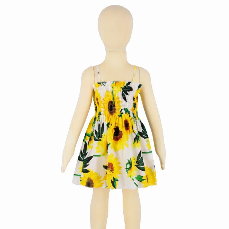 ‌2025 Summer Girls Princess Beach Dress Strapless Floral Print Sleeveless Party Wear Toddler Solid Color Casual Fashion 1-6Y
