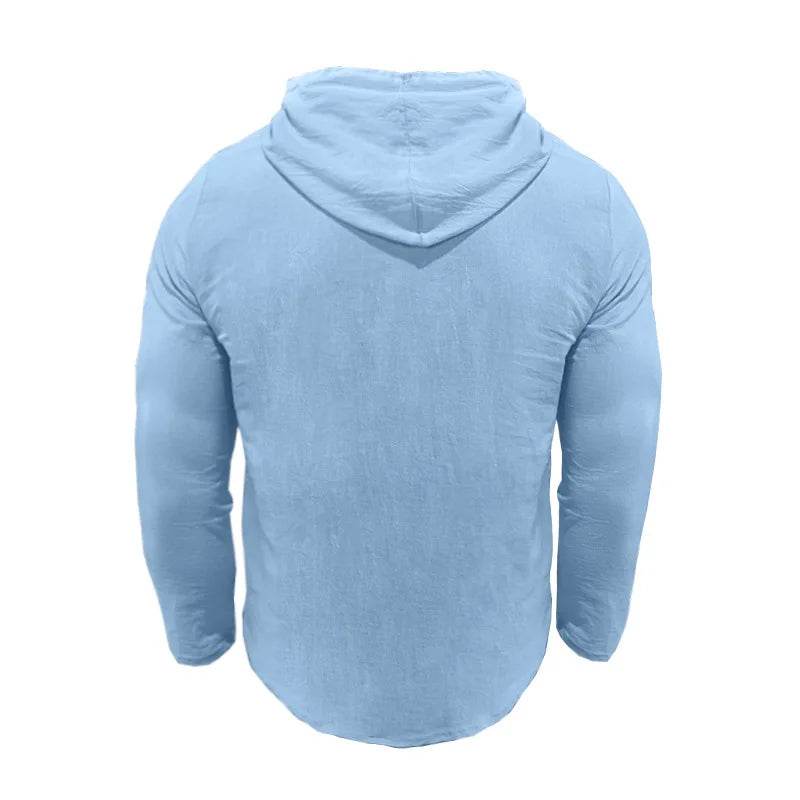 24 New cotton and linen shirts hooded loose large size casual sweater long sleeve hoodie men - AIAZ