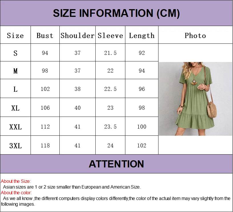 Women Mini Dress Summer Casual Solid V Neck Ruffles A-line Dress Female Fashion Holiday Boho Loose Beach Elegant Dresses Vestido - AIAZ