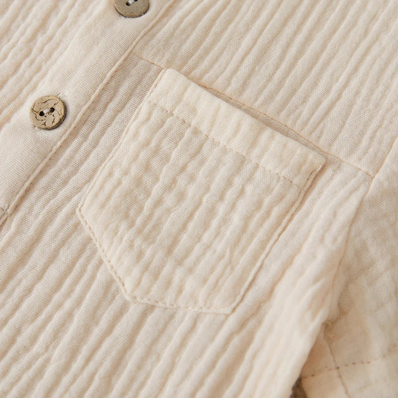 Suefunskry Toddler Boys Summer 2Pcs Casual Outfits Solid Color Short Sleeve Button Tops and Elastic Waist Shorts Sets 6M-4Y