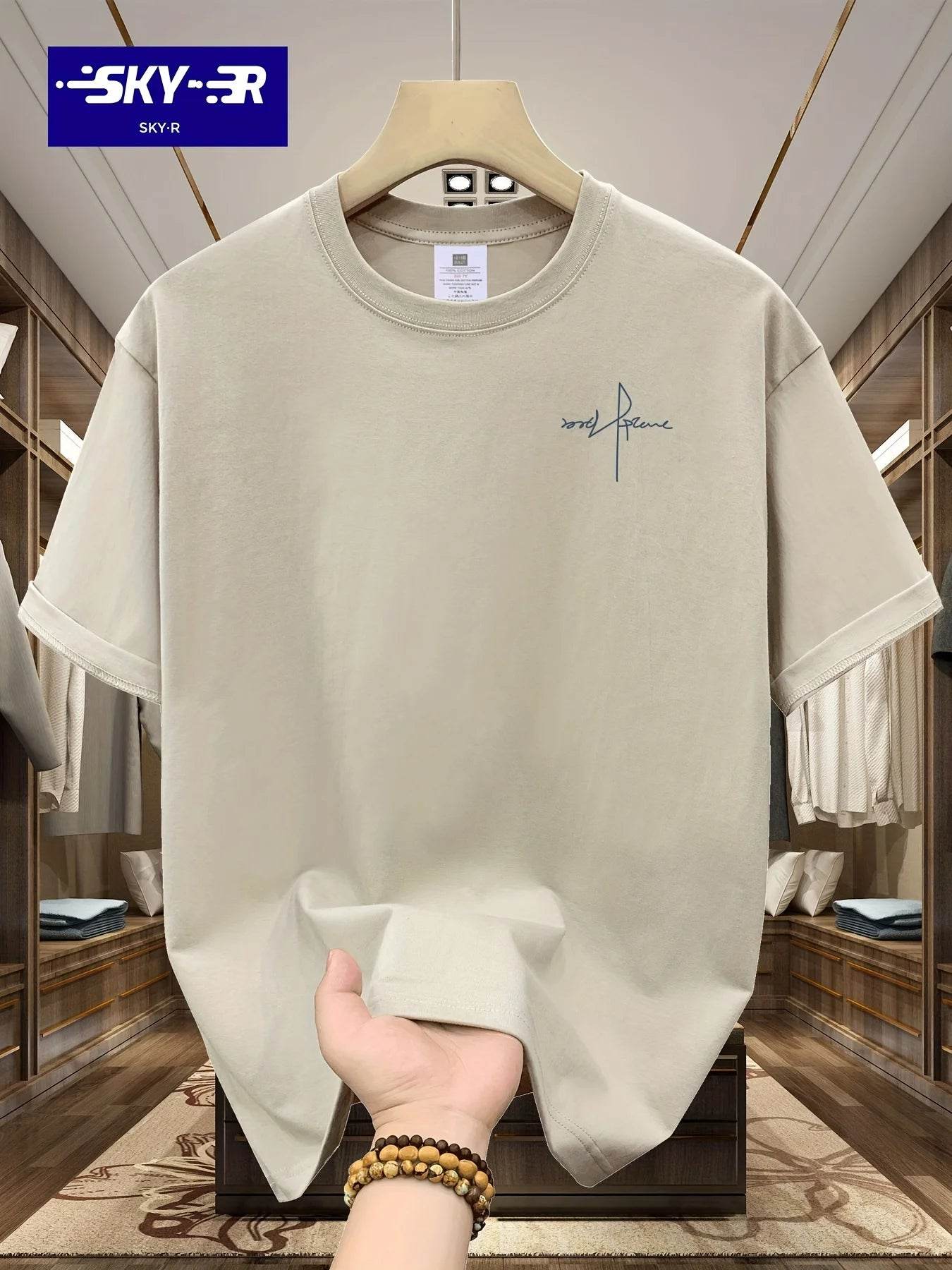 Summer Men's 100% Cotton Casual Sports Loose Large Size Letter Pattern Printed Comfortable Round Neck Short Sleeve T-shirt Top - AIAZ