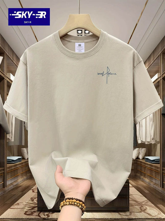 Summer Men's 100% Cotton Casual Sports Loose Large Size Letter Pattern Printed Comfortable Round Neck Short Sleeve T-shirt Top - AIAZ