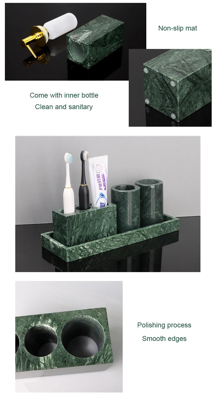 Indian Green Natural Marble Bathroom Accessories Retro Soap Dispenser Soap Dish Toothbrush Holder Tissue Box Bathroom Set