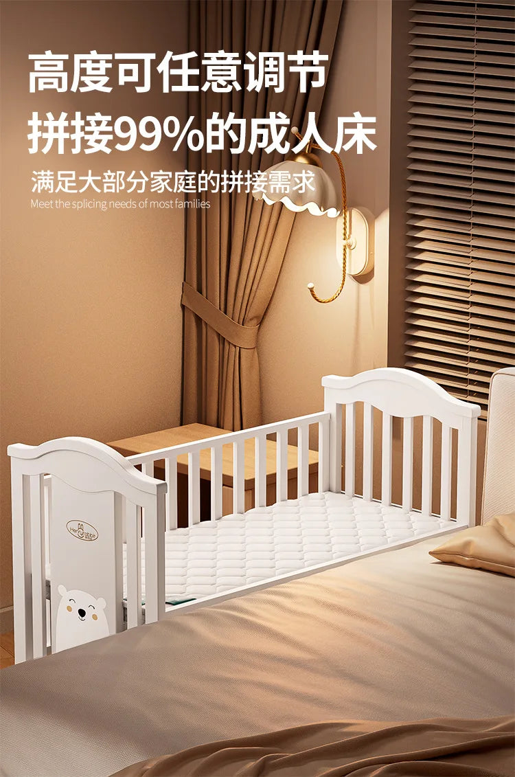 Crib solid wood European style movable baby bb newborn multi-functional cradle children's splicing large bed