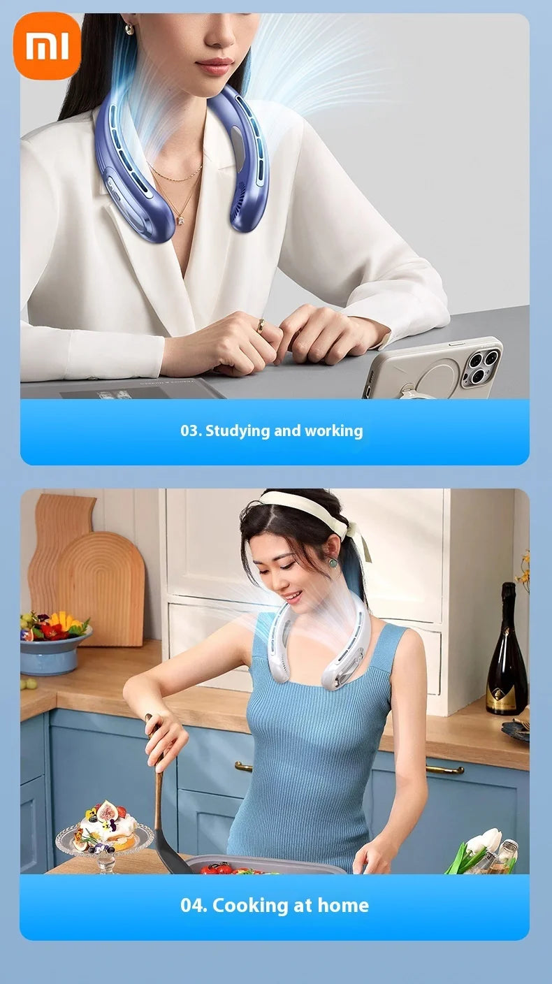 Xiaomi Bladeless Neck Hanging Fan USB Rechargeable Cooler Fan 5 Speed Bladeless Design Outdoor Sports Use