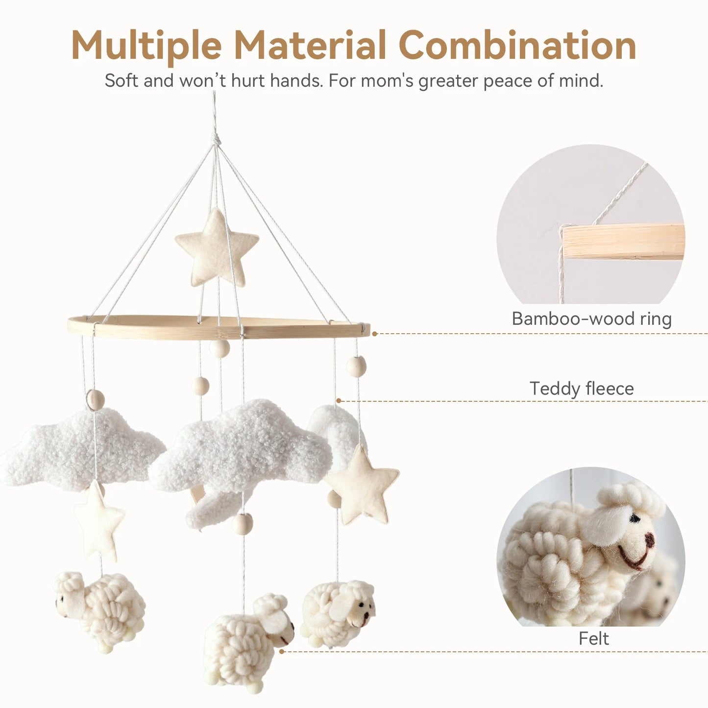 Baby Crib Mobile Wooden Wind Chime Bed Bell, Animal Crib Mobile With Music for Girls and Boys, Mobile for Bassinet Room Decor