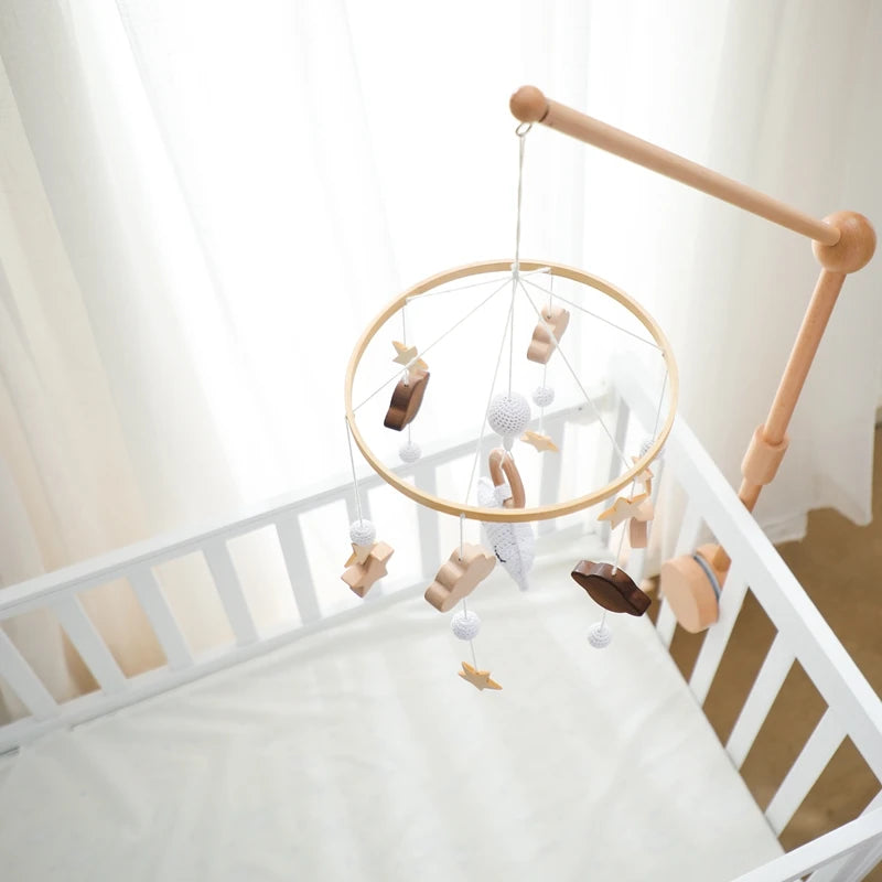 3pc/set Baby Wooden Bed Bell Bracket Mobile Hanging Rattles Toy Hanger Baby Crib Mobile Bed Bell Wood Toy Holder Arm Bracket