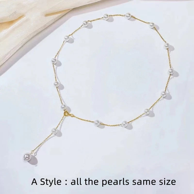 XF800  Solid 18K Gold Natural Pearl Necklace Au750 Fine Jewelry Chocker Round Aniversary Gift For Women White X536