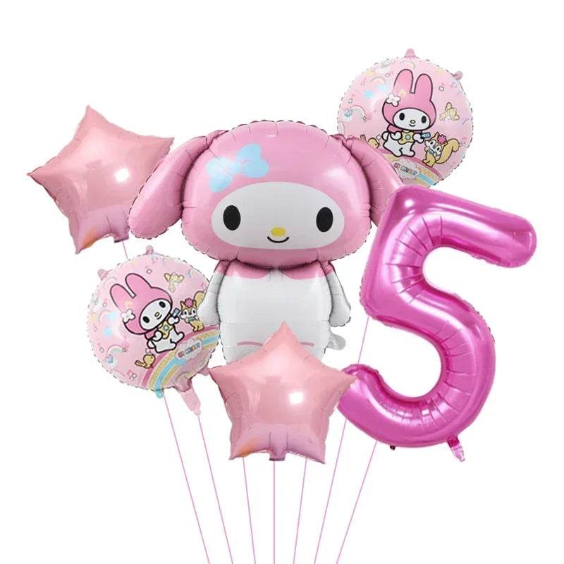6pcs Cartoon Sanrio Cute Kuromi My Melody Cinnamoroll Foil Balloon 32 inch Number Set Children's Birthday Party Decorative Toys - AIAZ