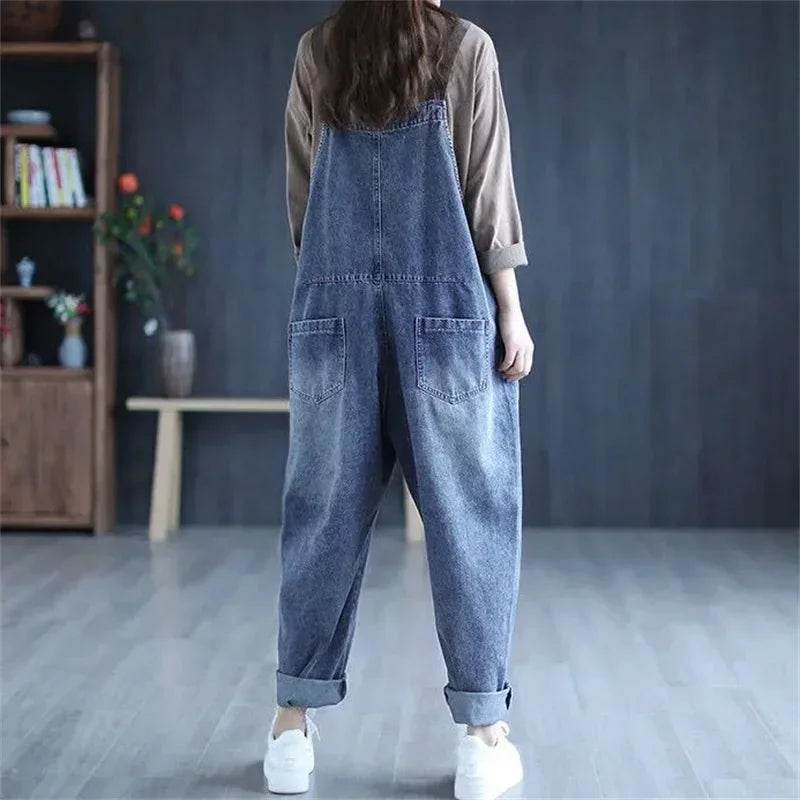 Jumpsuit Women Jeans Rompers New Retro Big Pocket Loose Denim Overalls Fashion Casual Wide-leg Pants Jumpsuits Cloth - AIAZ