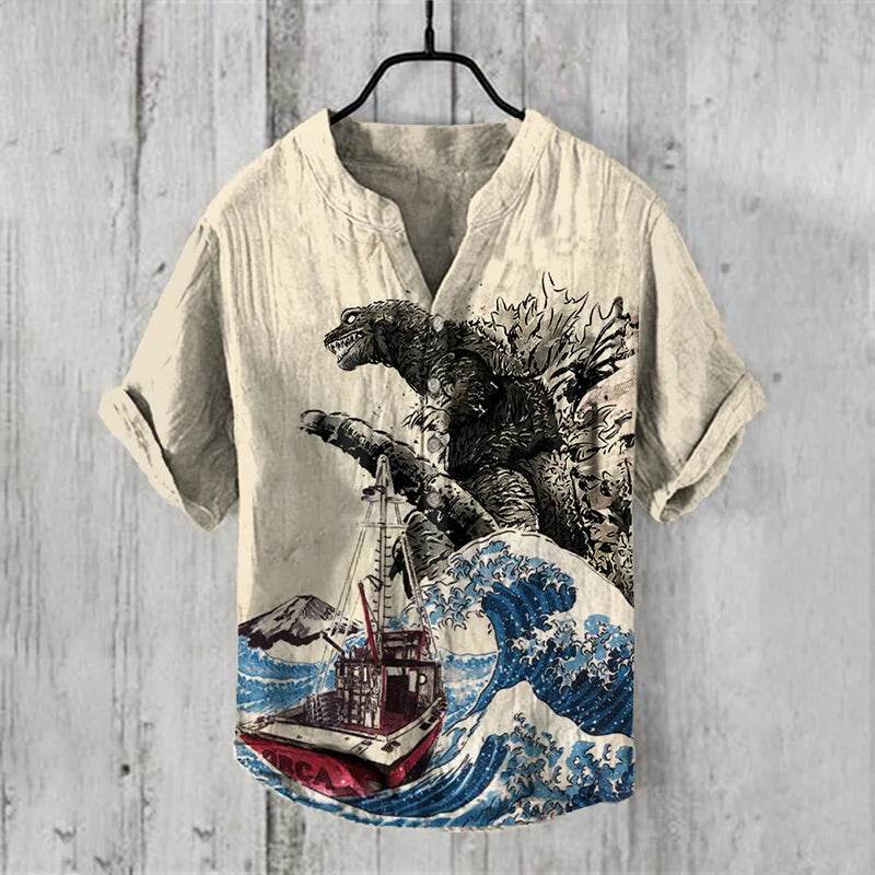 Men Clothes Offer Henry Shirt Mens Clothing Vintage Clothes Tops Short Sleeve Men's Clothing T-shirts Casual Comfortable Summer - AIAZ