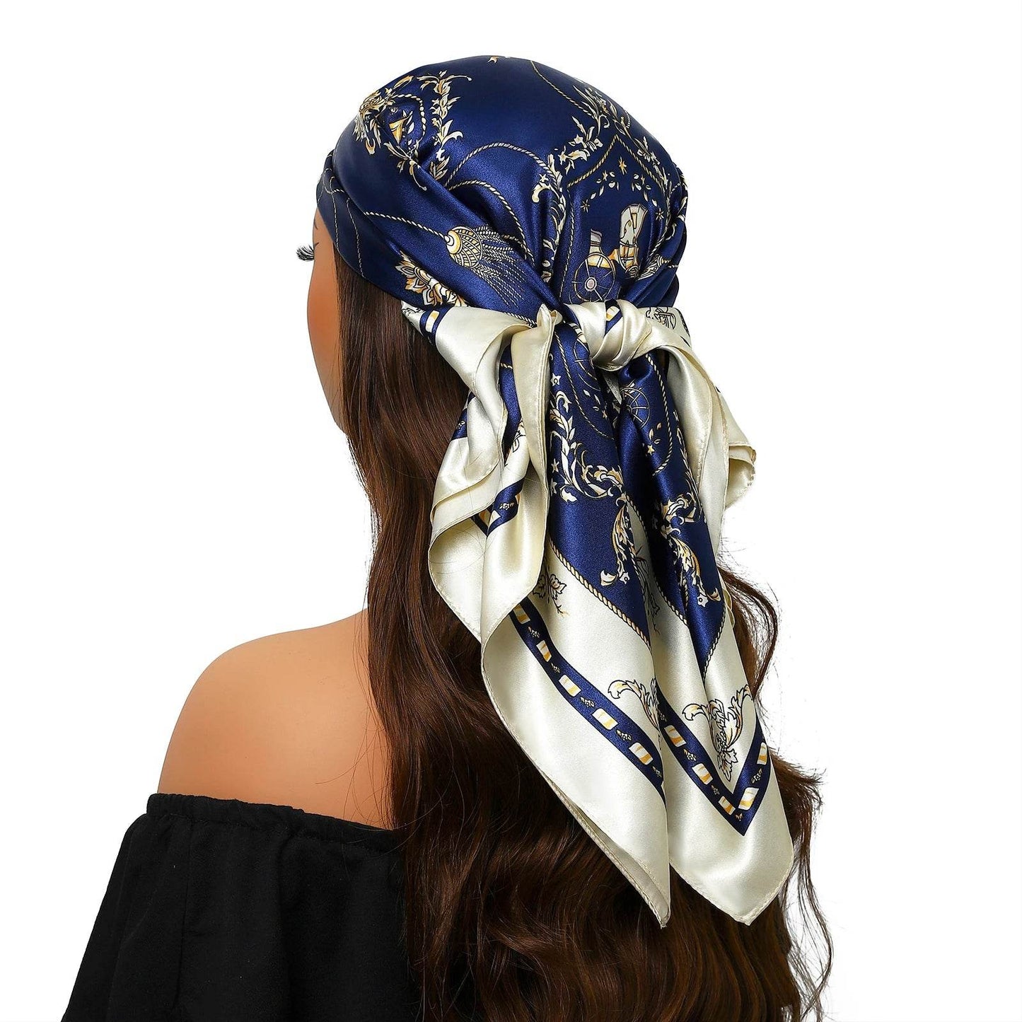 Head Scarf Women Luxury Brand Square 90*90cm Silk Foulard Satin Bandana Cheveux Soft Neckerchief Hijab Hair Scarves For Ladies - AIAZ