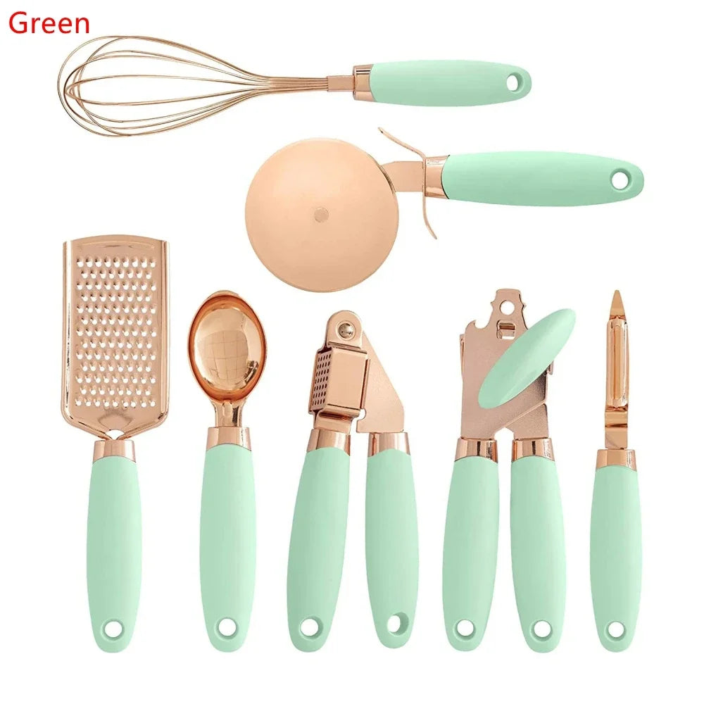 7PCS/Set Stainless Steel Garlic Press Pizza Cutter Kitchen Gadget Set Can Opener Potato Cooking Kitchenware