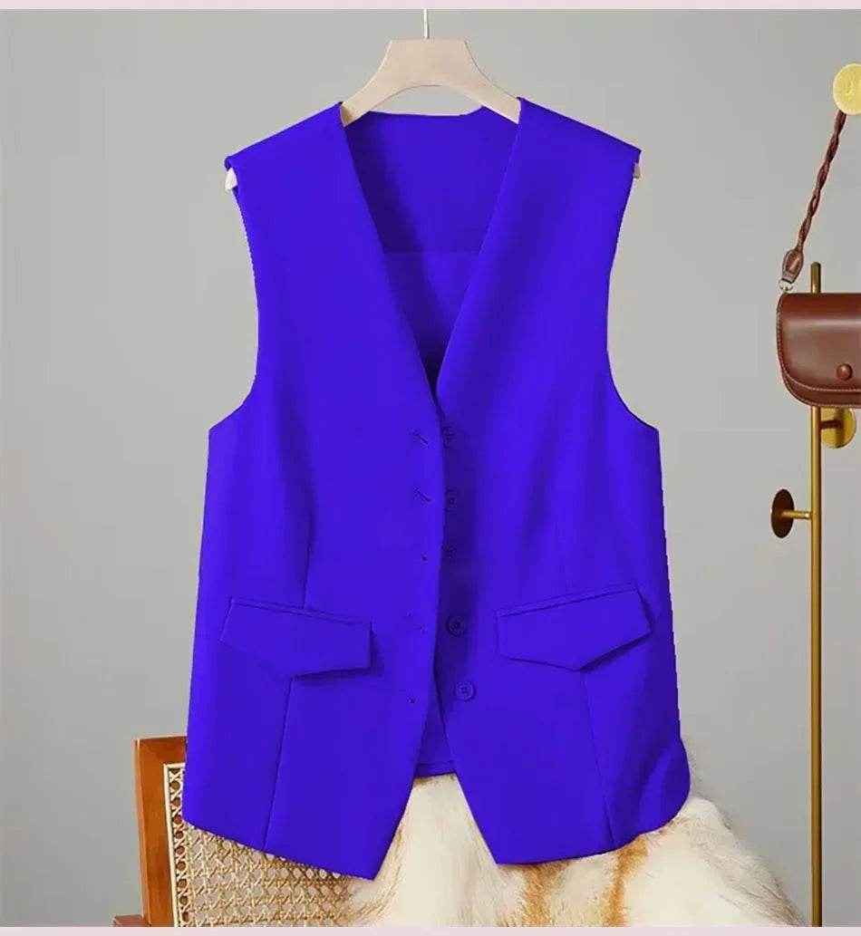 Women Suit Vest Elegant Women's V Neck Business Vest Sleeveless Waistcoat for Office Commute Style Solid Color Single-breasted - AIAZ