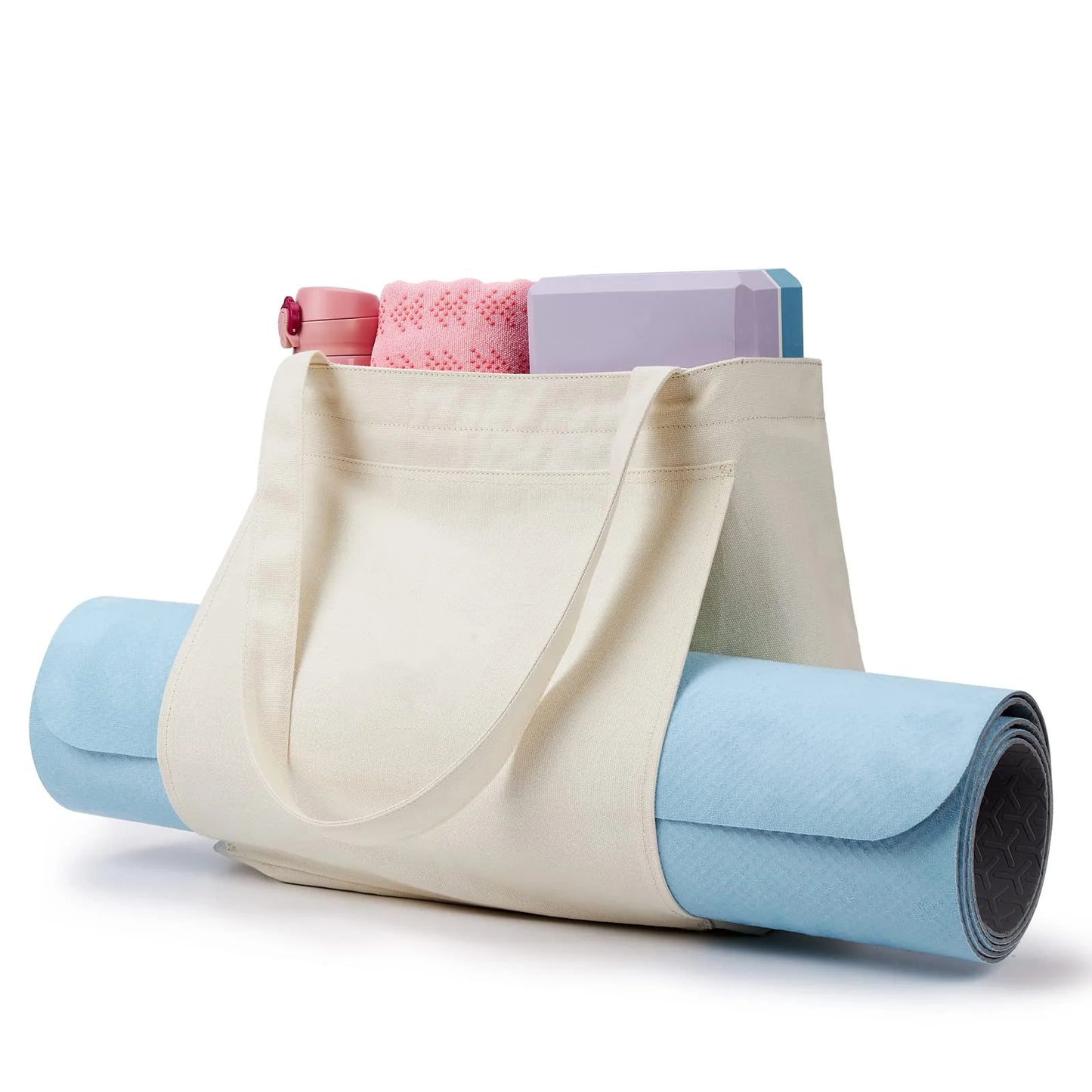 Yoga Mat Bag with Pockets Fits All Size Mats Multi-Functional Storage Pockets Durable Canvas Large Yoga Mat Tote Sling Carrier