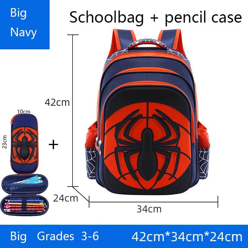 Spider Backpack+Pencil Case Set for Boys School Bag Elementary for Kids School Bag Cartoon Waterproof Primary Backpack - AIAZ