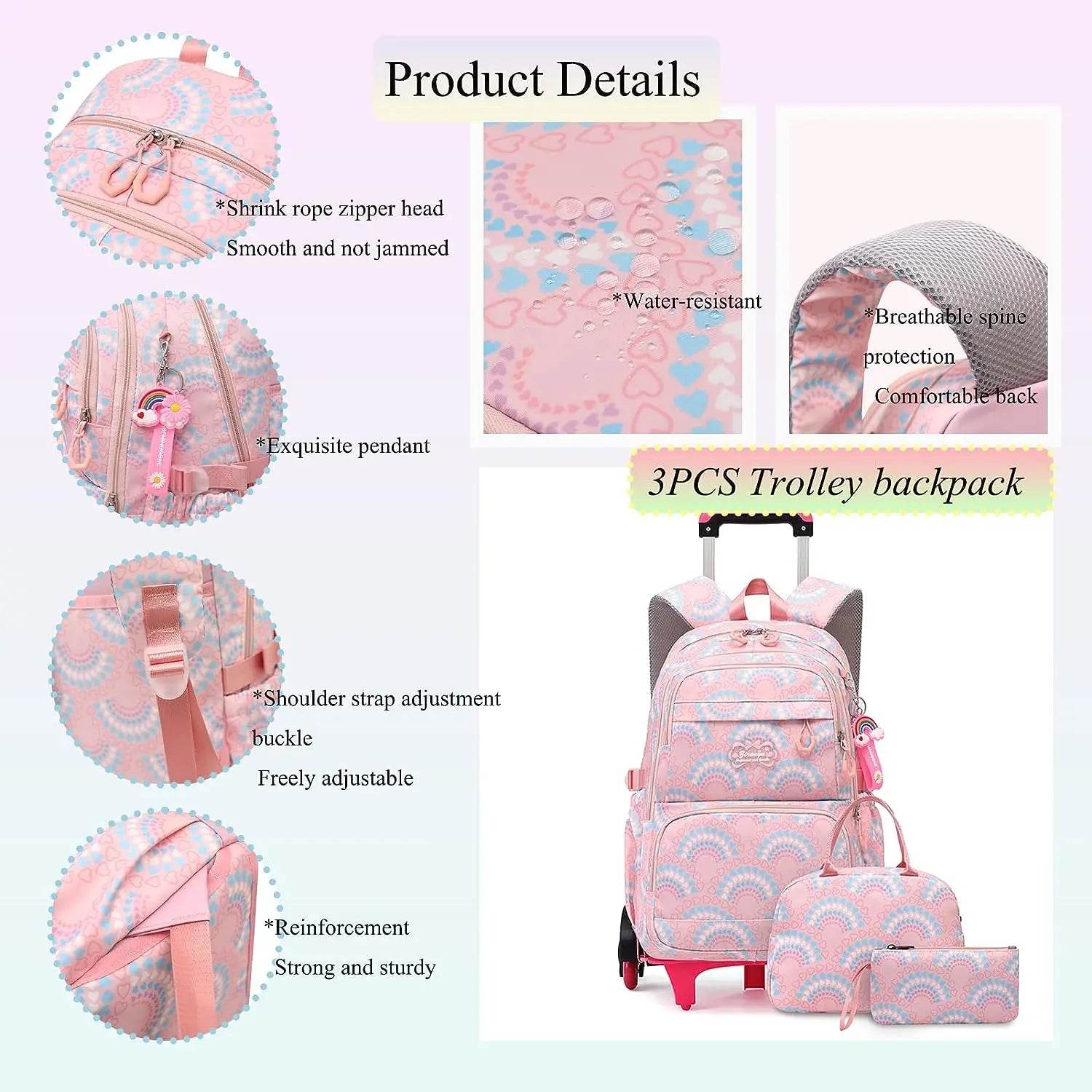 Rolling School Bags for Girls Backpack Children Waterproof School Backpacks with Wheels Middle School Trolley Luggage Back Pack - AIAZ